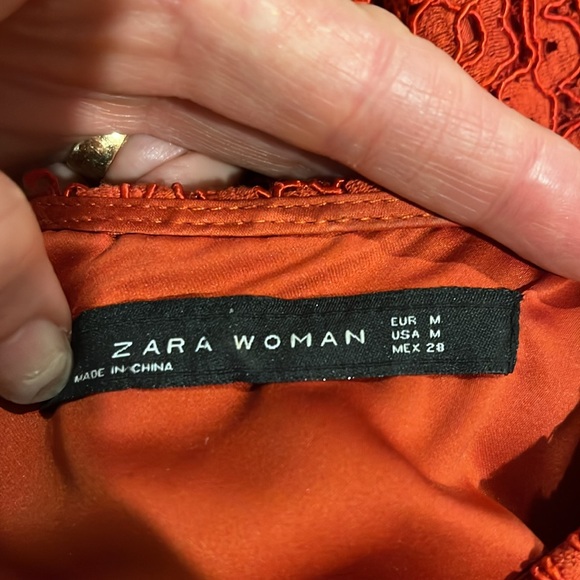 Zara Red Lace Short Sleeve Dress Size Medium - Picture 7 of 14